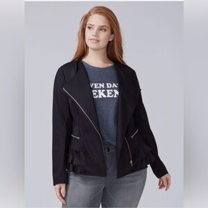 Black Double Weave Stretch Ruffle Hem Jacket